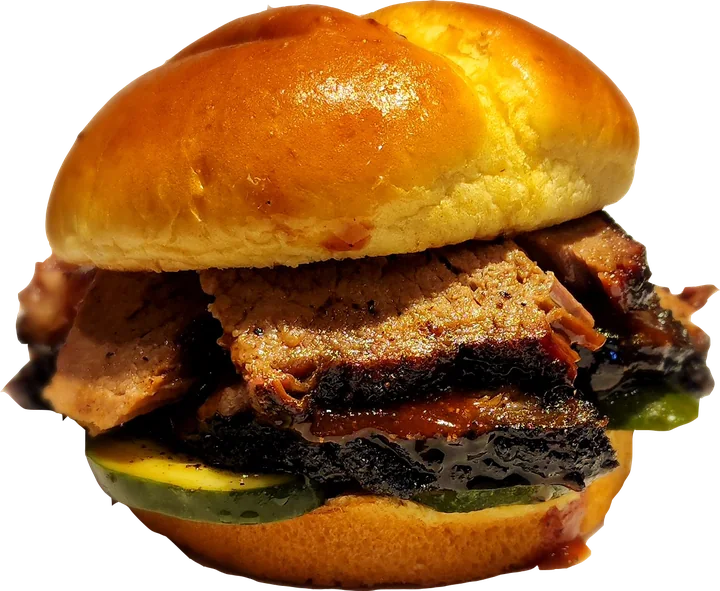 Sliced prime brisket sandwich